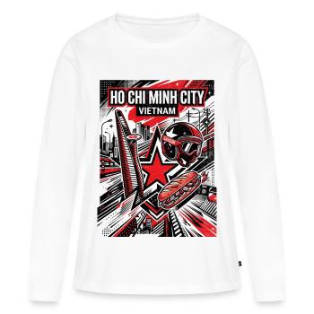 Ho Chi Minh-Ville, Vietnam - T-shirt manches longues Premium bio Femme - blanc - Devant - Julia (174cm)