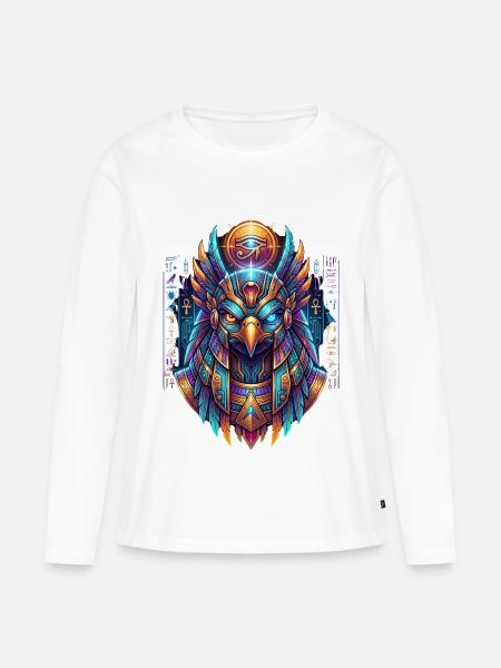 Neon-Ägyptische Eule - Frauen Premium Bio Langarmshirt - Weiß