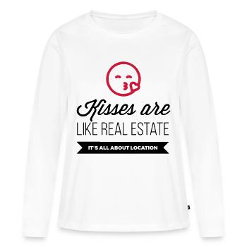 Küsse sind wie Immobilien. Lage, Lage, Lage! - Frauen Premium Bio Langarmshirt - Weiß - Vorne - Julia (174cm)