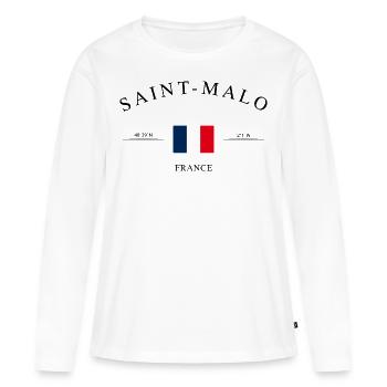 Saint-Malo, France – Souvenir et cadeau de Noël - T-shirt manches longues Premium bio Femme - blanc - Devant - Julia (174cm)
