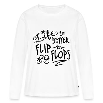 Plage Vacances d’été Flip Flops Idée cadeau - T-shirt manches longues Premium bio Femme - blanc - Devant - Julia (174cm)