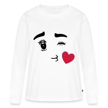 Cute Emoticon Kissing Heart - T-shirt manches longues Premium bio Femme - blanc - Devant - Julia (174cm)