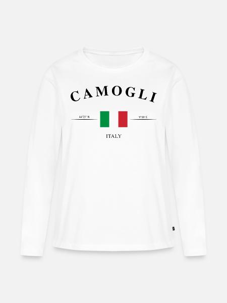 Camogli Ligurien Küste Koordinaten Reise Souvenir - Frauen Premium Bio Langarmshirt - Weiß