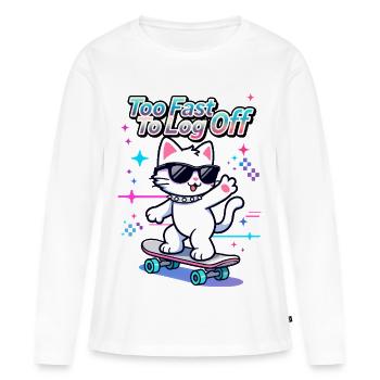 🐱 Chat patineur avec des lunettes - Trop rapide pour se déconnecter - T-shirt manches longues Premium bio Femme - blanc - Devant - Julia (174cm)