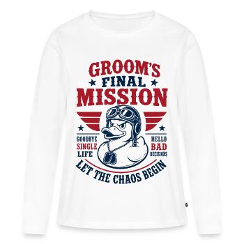 La Mission Finale du Marié : JGA Duck - T-shirt manches longues Premium bio Femme - blanc - Devant - Julia (174cm)
