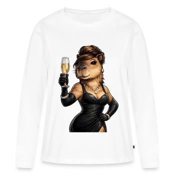 Elegante Capybara Dame mit Sektglas - Frauen Premium Bio Langarmshirt - Weiß - Vorne - Julia (174cm)