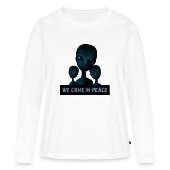 Aliens Are Among Us - We Come In Peace Alien Shirt - Frauen Premium Bio Langarmshirt - Weiß - Vorne - Julia (174cm)