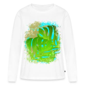 Sensation de vacances palmiers et feuilles de Monstera vert/or - T-shirt manches longues Premium bio Femme - blanc - Devant - Julia (174cm)