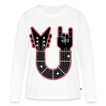 Manche de guitare avec cuivres de doigts - T-shirt manches longues Premium bio Femme - blanc - Devant - Julia (174cm)