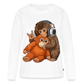 Monkey Punch Affe Musik hören  - Frauen Premium Bio Langarmshirt - Weiß - Vorne - Julia (174cm)