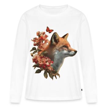 Renard avec papillon - T-shirt manches longues Premium bio Femme - blanc - Devant - Julia (174cm)