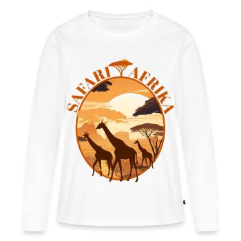 Silhouette des girafes au coucher de soleil de Savannah - T-shirt manches longues Premium bio Femme - blanc - Devant - Julia (174cm)