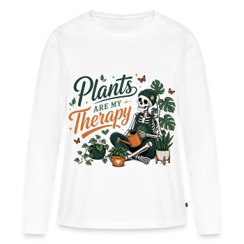 Les plantes sont mon squelette de thérapie Conception de plantes - T-shirt manches longues Premium bio Femme - blanc - Devant - Julia (174cm)