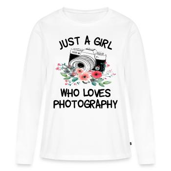 Juste une fille qui aime la photographie - T-shirt manches longues Premium bio Femme - blanc - Devant - Julia (174cm)