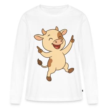 Veau heureux - T-shirt manches longues Premium bio Femme - blanc - Devant - Julia (174cm)