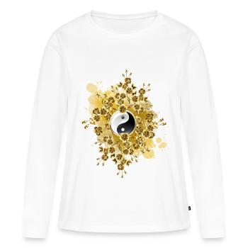 Yin Yang Flowers – Zen Gift - Women's Premium Organic Long Sleeve Shirt - white - Front - Julia (174cm)
