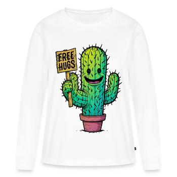 Cactus avec câlins gratuits - T-shirt manches longues Premium bio Femme - blanc - Devant - Julia (174cm)