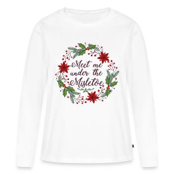 Idée cadeau gui cadeau de Noël - T-shirt manches longues Premium bio Femme - blanc - Devant - Julia (174cm)