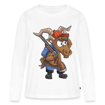 Capricorne Chasseur / Capricorne avec fusil de chasse - T-shirt manches longues Premium bio Femme - blanc - Devant - Julia (174cm)