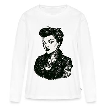 Rebellious 50s Pin-Up Girl Leather Jacket - Women's Premium Organic Long Sleeve Shirt - white - Front - Julia (174cm)