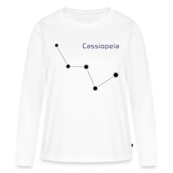 La constellation "Cassiopée" avec l'inscription "Cassiopée" - T-shirt manches longues Premium bio Femme - blanc - Devant - Julia (174cm)