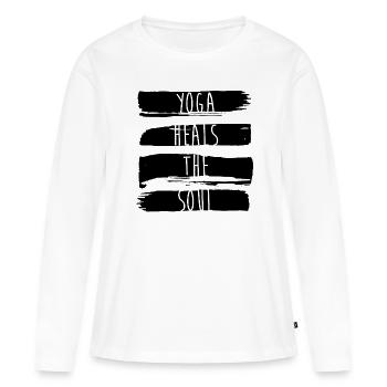 Le yoga guérit l'âme - T-shirt manches longues Premium bio Femme - blanc - Devant - Julia (174cm)
