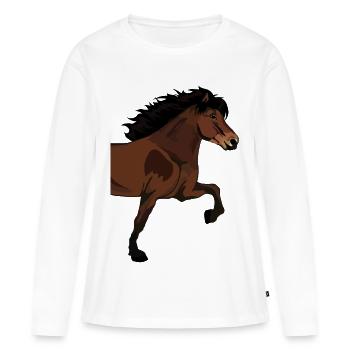 Big Side-Tölter Islandpferd – Brauner - Frauen Premium Bio Langarmshirt - Weiß - Vorne - Julia (174cm)
