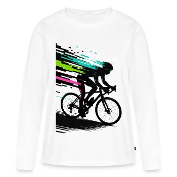 Glitch Pixel Cyclist – Digitale Speed Art - Frauen Premium Bio Langarmshirt - Weiß - Vorne - Julia (174cm)