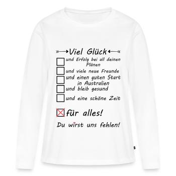 Quelqu’un qui va en Australie Bonne chance - T-shirt manches longues Premium bio Femme - blanc - Devant - Julia (174cm)