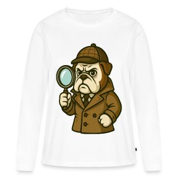 Détective Bouledogue au look classique de Sherlock - T-shirt manches longues Premium bio Femme - blanc - Devant - Julia (174cm)
