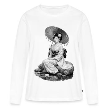 Geisha in kimono with umbrella - Women's Premium Organic Long Sleeve Shirt - white - Front - Julia (174cm)
