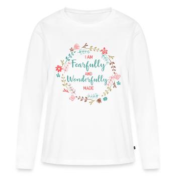 Je suis effrayée et merveilleusement faite - T-shirt manches longues Premium bio Femme - blanc - Devant - Julia (174cm)