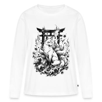 Renard kitsune japonais dans le style Irezumi - T-shirt manches longues Premium bio Femme - blanc - Devant - Julia (174cm)