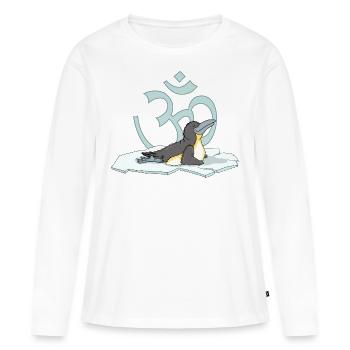 Le pingouin du yoga chante le O sur sa banquise - T-shirt manches longues Premium bio Femme - blanc - Devant - Julia (174cm)