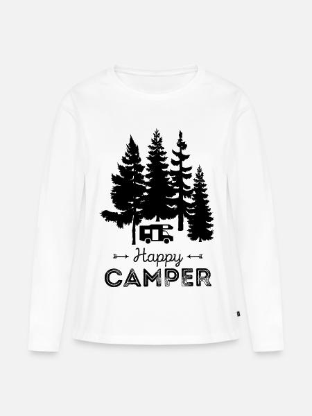 Happy Camper Camping Urlaub Natur Freiheit Natur - Frauen Premium Bio Langarmshirt - Weiß