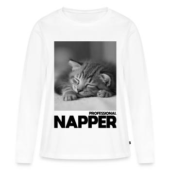 Dormeur professionnel – Chat endormi - T-shirt manches longues Premium bio Femme - blanc - Devant - Julia (174cm)