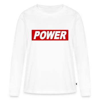 POWER cool sort Obey signe idée de cadeau - T-shirt manches longues Premium bio Femme - blanc - Devant - Julia (174cm)