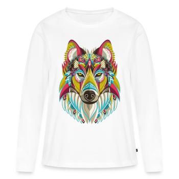 loup de couleur - T-shirt manches longues Premium bio Femme - blanc - Devant - Julia (174cm)
