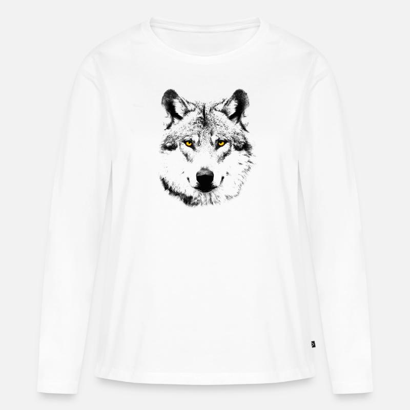 Wolf - Frauen Premium Bio Langarmshirt - Weiß