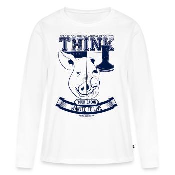 Votre lard voulait vivre (bleu) - T-shirt manches longues Premium bio Femme - blanc - Devant - Julia (174cm)