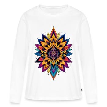 Étoile fleur colorée de mandala de fleurs LSD - T-shirt manches longues Premium bio Femme - blanc - Devant - Julia (174cm)