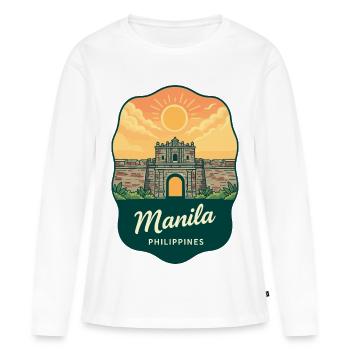 Manila Intramuros Retro Sunset Travel Badge - Women's Premium Organic Long Sleeve Shirt - white - Front - Julia (174cm)