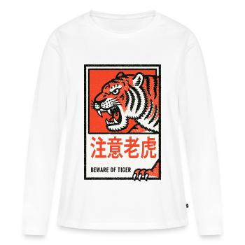 Tigerwarnung Retro - Frauen Premium Bio Langarmshirt - Weiß - Vorne - Julia (174cm)