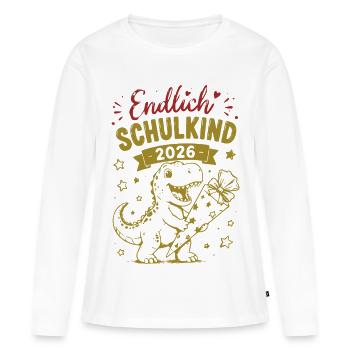 Endlich Schulkind 2026 Dino - Frauen Premium Bio Langarmshirt - Weiß - Vorne - Julia (174cm)