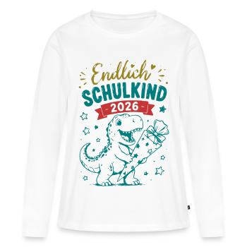 Endlich Schulkind 2026 Dino - Frauen Premium Bio Langarmshirt - Weiß - Vorne - Julia (174cm)