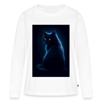 Nocturne Katze im Indigo-Glanz - Frauen Premium Bio Langarmshirt - Weiß - Vorne - Julia (174cm)
