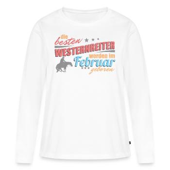 Westernreiter Geburtstag Februar - Frauen Premium Bio Langarmshirt - Weiß - Vorne - Julia (174cm)