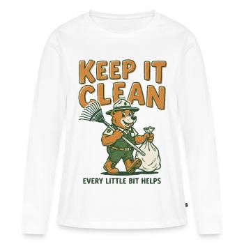Keep It Clean Bear Cleanup Graphic - Women's Premium Organic Long Sleeve Shirt - white - Front - Julia (174cm)