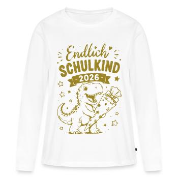 Endlich Schulkind 2026 Dino Geschenk - Frauen Premium Bio Langarmshirt - Weiß - Vorne - Julia (174cm)