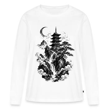 La nature japonaise avec pagode et cascade - T-shirt manches longues Premium bio Femme - blanc - Devant - Julia (174cm)
